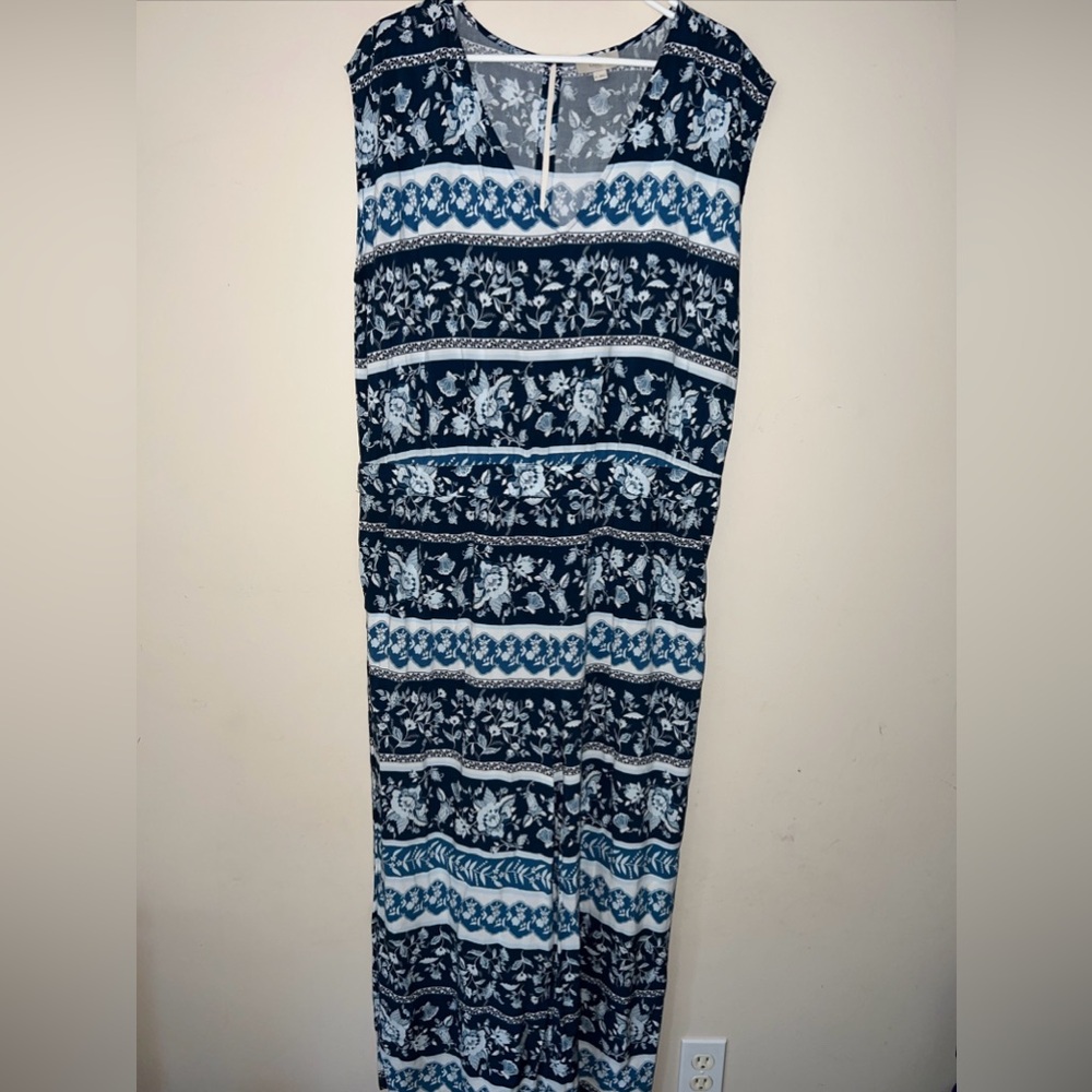 Loft Blue White Floral Boho One Piece Sleeveless  Jumpsuit Women’s Size XL